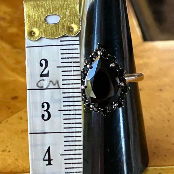 Natural Black Spinel Sterling Silver Ring Size 8 - Picture 8 of 10